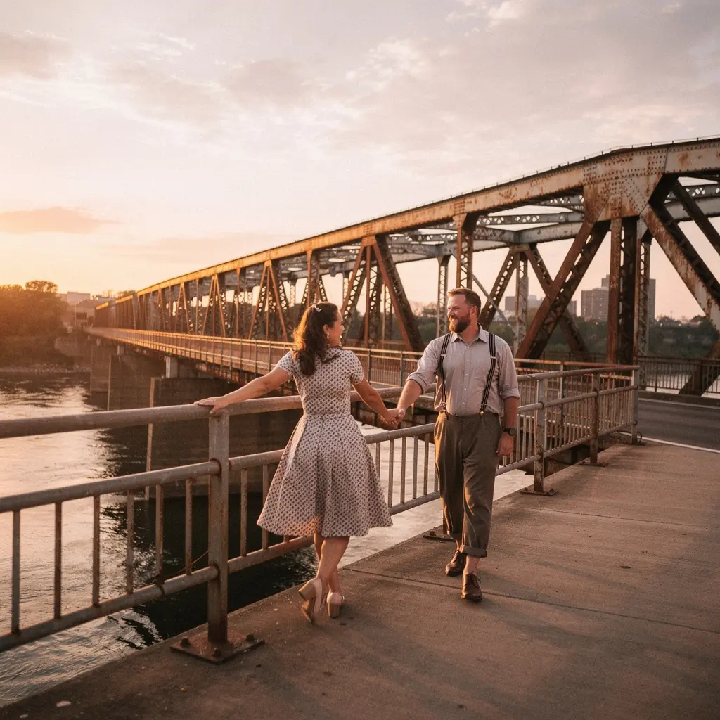 Красивая панорама моста, выполненного в классическом стиле, на фоне голубого неба.