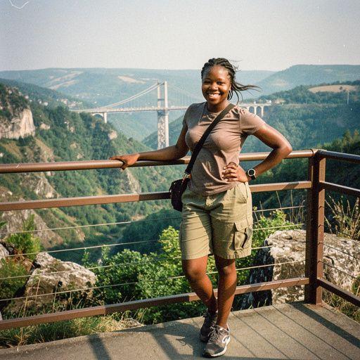 Автомобильный поток на мосту, соединяющем два живописных города.